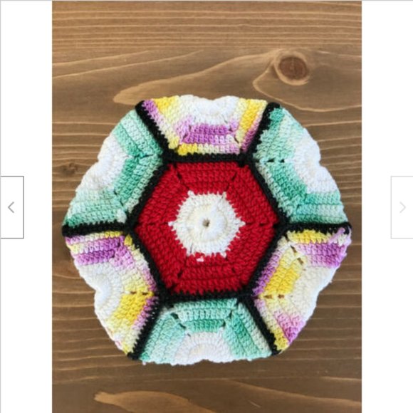 Hand Crochet Granny Square Multi Color Cotton 5.5" Pot Holder Trivet - Picture 3 of 3